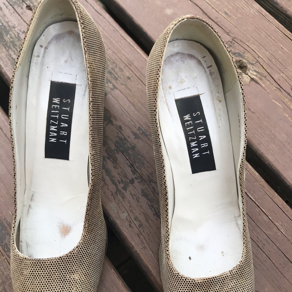 Stuart Weitzman Snake Print Heels Block Heel Gold… - image 8